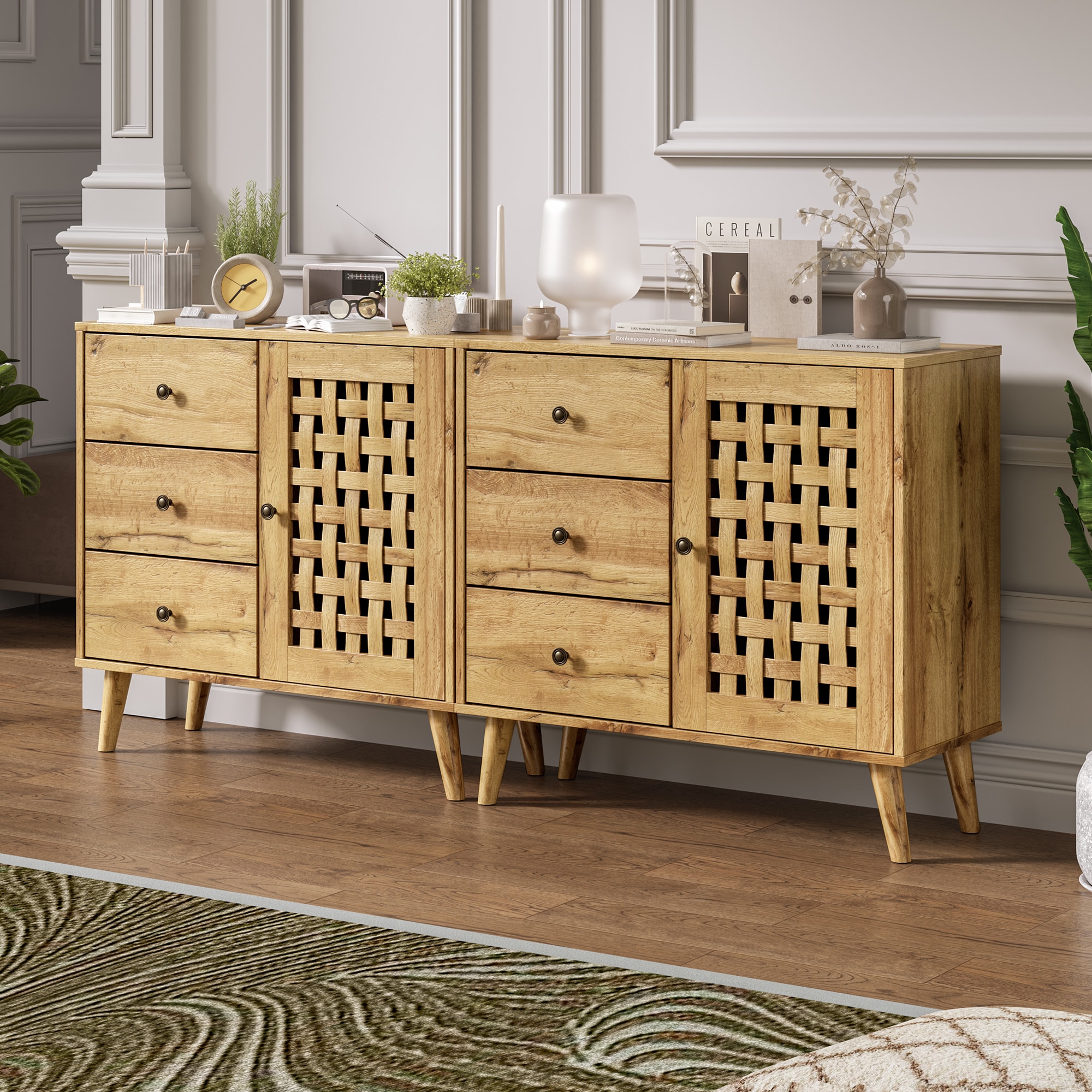 Vintage Sideboard With Basket Weave Doors And Drawers For Home_voghion.com